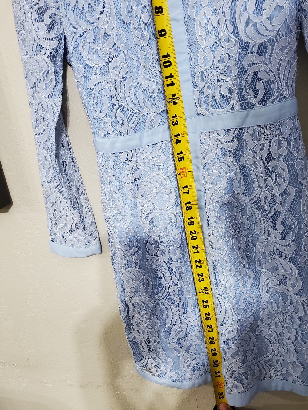 Adelyn Rae Pale Blue Lace Long-Sleeve Sheath Dress - Picture 9 of 9